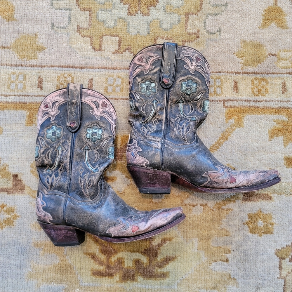 Sundance Brown Pink Blue Cowgirl Boots Sz 9
